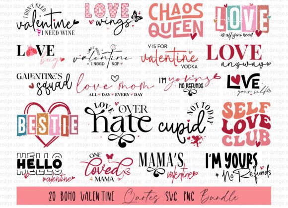 Download Boho Valentine Quotes SVG PNG DXF Bundle - Valentine quotes Collection