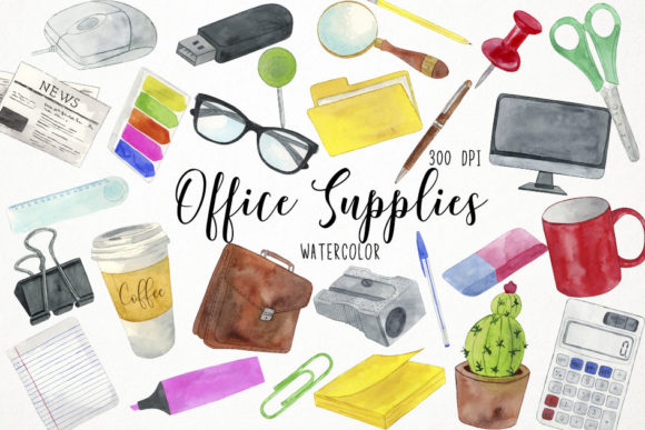 Download Watercolor Office Supplies Clipart - Office supplies Collection