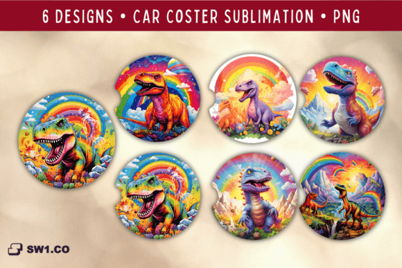 Download Dino Cartoon Car Coaster Sublimation - Premium Resources